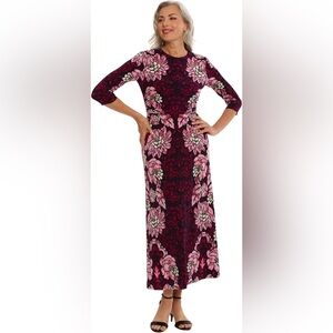 NWOT London Times Women's Jewel Neck 3/4 Sleeve Maxi Dress pink& purple 1x or 18
